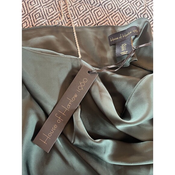 NEW! NWT HOUSE OF HARLOW Silky Cami Top Rhinestone Straps Emerald Green Size S - Picture 6 of 11